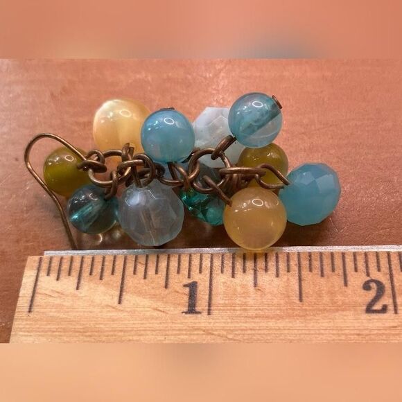 Beaded Cluster Dangle Earrings Women Multicolor Faceted Drop Statement Pierced - Picture 3 of 3